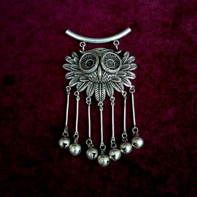 Chinese Handmade Miao silver bell tassels DIY embed night owl necklace pendant