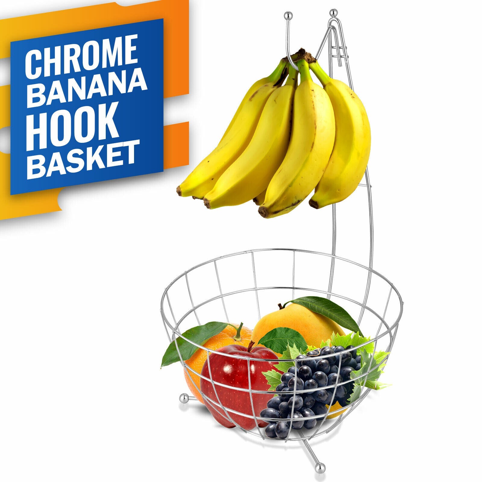 Large Fruit Bowl Holder w/ Banana Hanger Hook Tree Fruit Bowl Basket