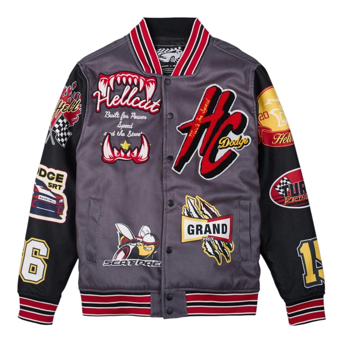 Dodge Hellcat Patched Varsity Bomber Racing Jacket Gray