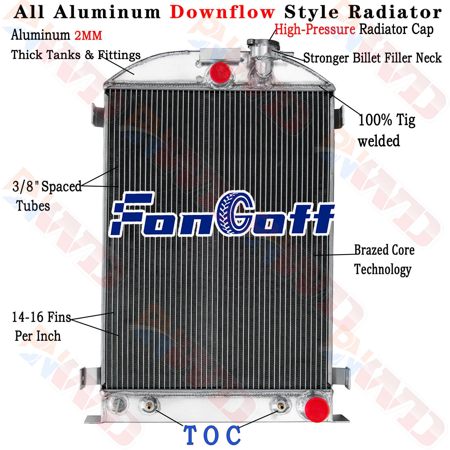 3 Row Radiator Cooler For 1933-35 Ford Model A 2.2L Chevy V8 28" Overall Height