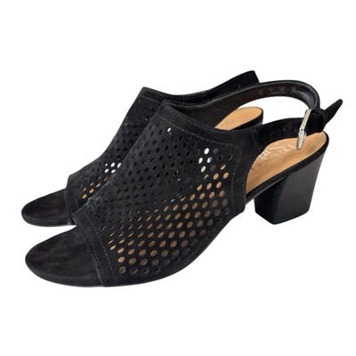 Franco Sarto Monaco2 Womens Dress Sandal Sz 9 Slingback Laser Cut Black Leather