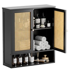 Wall Cabinet, Bamboo Medicine Cabinet with Rattan Doors and Adjustable Shelf,...