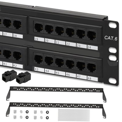 Netzwerk-Patchpanel, 48 Ports, 2U Rackmount CAT6 Patchpanel Pro RJ45 110