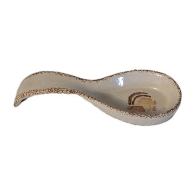 Vtg Thanksgiving Spoon Rest Ceramic LOOMCO Turkey Sponge Ware Cottagecore Granny