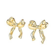 Gold Silver Bow Earrings Women Ribbon Stud Earrings Gift Gold