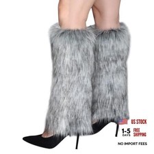 Winter Women Faux Fur Fluffy Leg Warmers Fuzzy 40cm/15.7in Length Sliver-gray