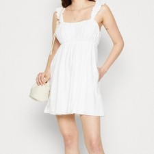 NEW Abercrombie & Fitch White Linen Mini Dress Ruffle Strap Sleeveless Medium