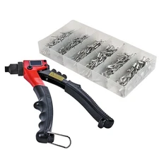 Rivet Gun Hand Pop Riveter + 320 Assorted Rivets & 4 Nozzle Heads Riveting Tool