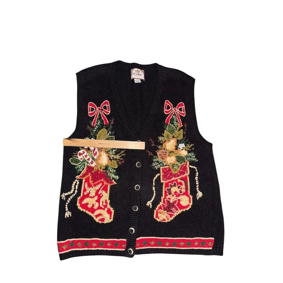 Antigo Tiara Interntl Natal Feio Suéter Colete Plus 18/20 fios de ouro elegante - Imagem 4 de 4