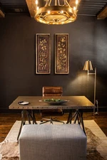 Mid-Century Syroco Gold Wall Hangings Floral Set of 2 - 11” x 32” Made in USA