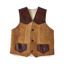 Vintage Kids XS 4/5 Western Suede Leather Vest Faux Shearling Lined Tan Cowboy