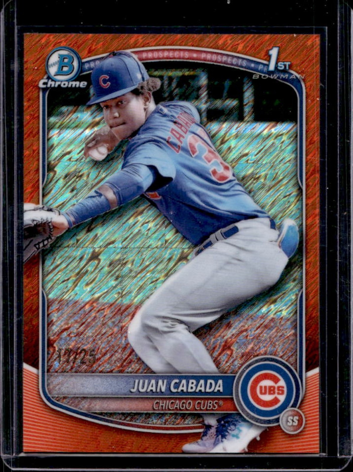 2025 Bowman Chrome Juan Cabada Orange Shimmer Refractor 1st #17/25 Cubs