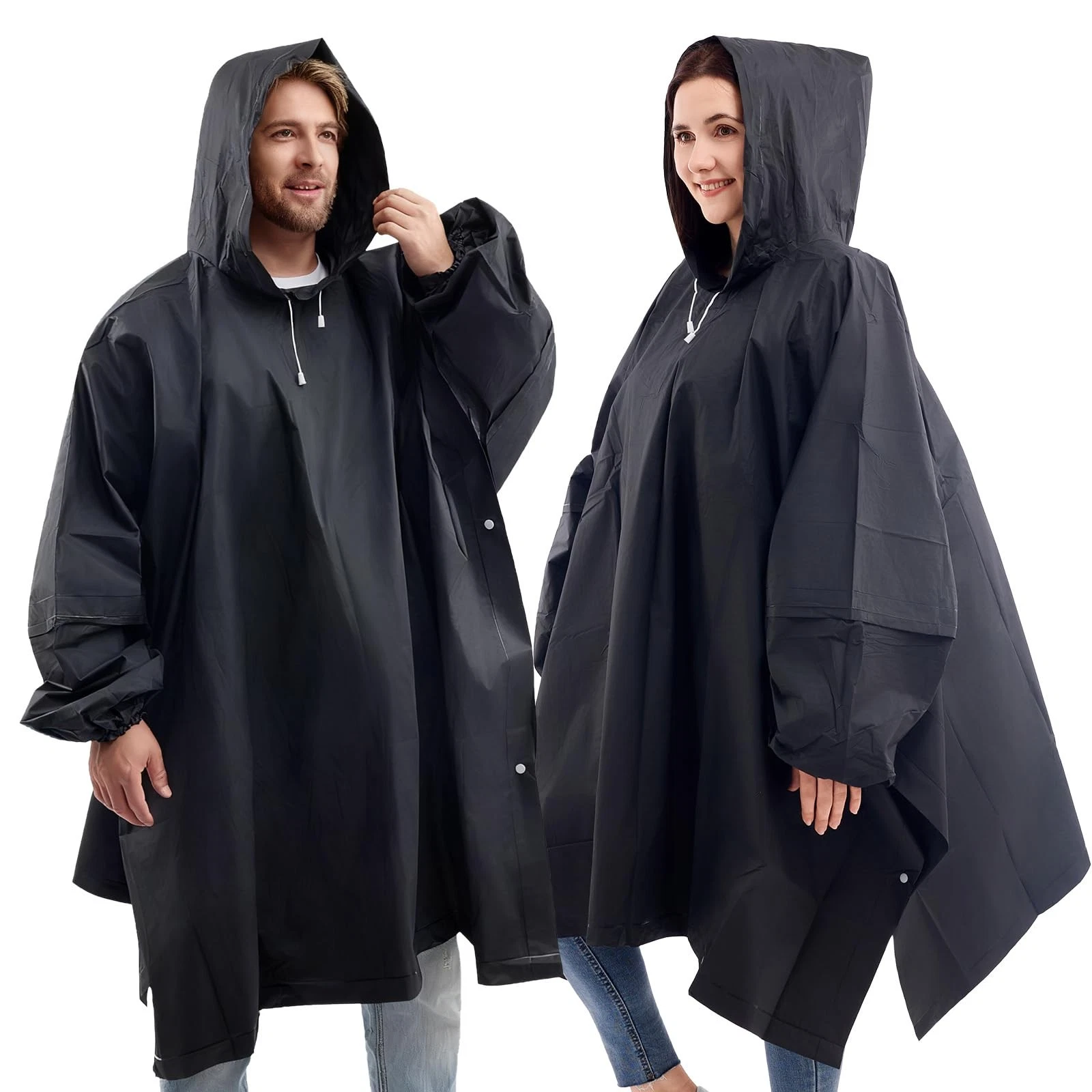 Reusable Rain Ponchos,Waterproof For Adult 2 Packs - Emergency Poncho with Ho...