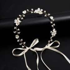 Flower Girl Hair Headband Accessory Pearl Headpiece for Girls Flower Girl Cro...