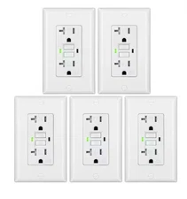 Denwils Safety Outlet Tamper Resistant GFCIIndicator, Wallplate Included, 5-Pack