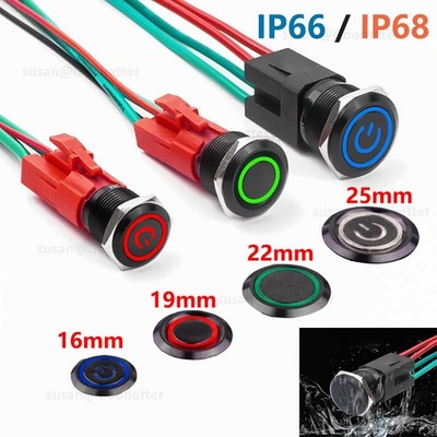 Drucktaster Druckschalter Ø 16/16/22/25mm LED Beleuchtet 6V 24V 220V IP66 IP68