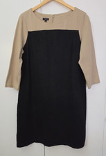 Talbots Petites Beige Black 3/4 Sleeve Knee Length Sheath Dress Size 14P EUC