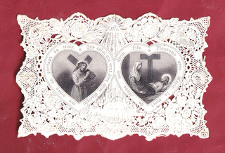 Très Rare Image Pieuse Canivet Holy Card. Jésus Et Marie Dans Les Cœurs.