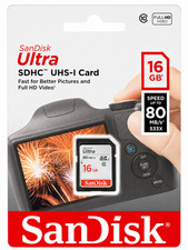 SanDisk Ultra 16GB SDHC UHS-I Class 10 Memory Card 80MB/s New Sealed