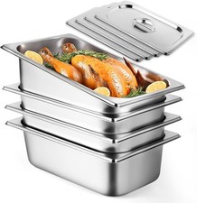 4 Pack 13 Hotel Pan with Lids, 4'' Deep Steam Table Pan with Lid, 13''L x 6
