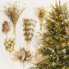 54 Pcs Gold Glitter Artificial Cedar Sprigs Picks Faux Cedar Branches Stems C...