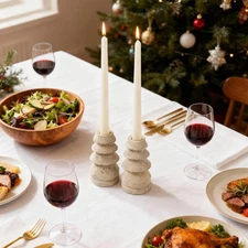 Marble Candle Holders Set of 2, Natural Stone Candlestick Holder for Christma...