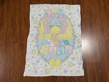Vintage Precious Moments Our Baby Double Sided Ruffle Quilt Blanket 31  x 38  