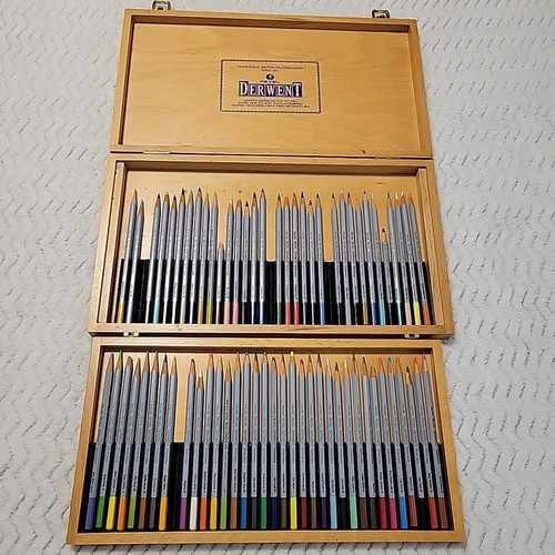 Vintage Rexel Derwent Watercolour Pencils – Set of 68 in Wooden Box