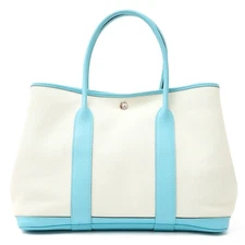 HERMES Garden Party PM T Engraved Hand Tote Bag  2015 Toile H Blue Atholl 920822