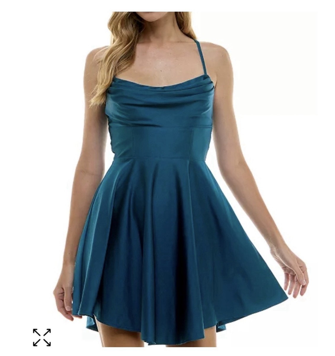 Teal Satin Fit & Flare Short Dress Bow Accent Cowl Neck Sleeveless Juniors  13/14 | eBay