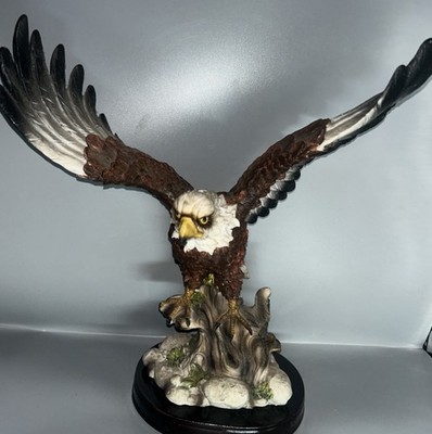 Majestic Bald Eagle Porcelain Sculpture Outstretched Wings 11.5  x 12.5  x 7.5 