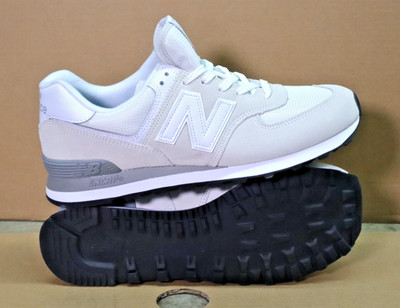 New Balance 574 Beige/White/Gray/Blk  Low Top Suede Mesh Sneakers Men's Size 12
