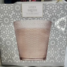 Mayfield Luxury Jar Candle 135 OZ Soy Blend Linen Breeze 5 Wick NEW