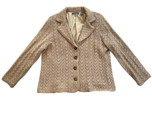 LIZ CLAIBORNE Knit Sweater Blazer Jacket Size 1X Camel Tan Button Front Crotchet