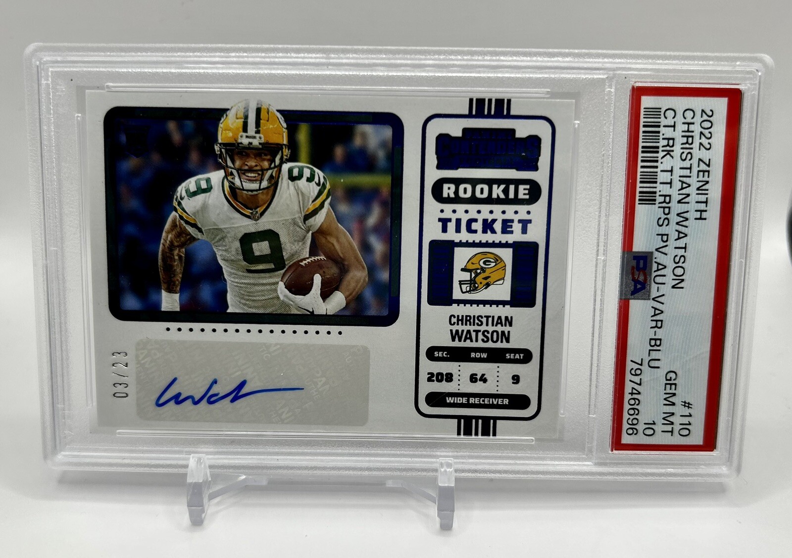 Christian Watson Panini Contenders Optic #110 Autograph-Blue