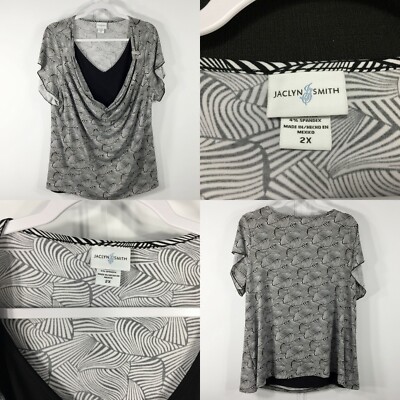 Jaclyn Smith 2X Layered Look Top Black White Pullover Poly Spandex Stretch