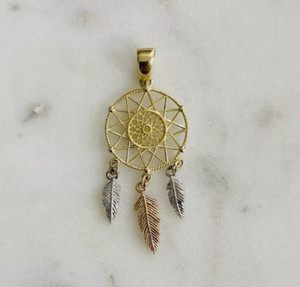 Authentic 14K Gold Plated Dreamcatcher 1.25" Pendant 14k 3 Tone Dream Catcher Charm 925S
