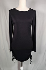 B B Dakota Women's #1 Crush Mini Bodycon Dress Black L Long Sleeve Ruched Side