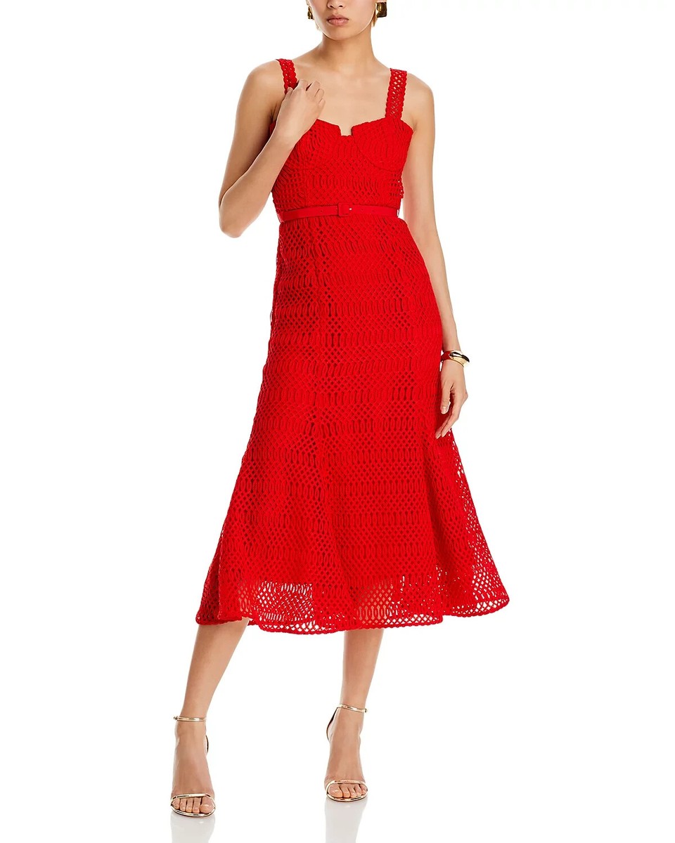 Self-Portrait Lattice Lace Midi Dress MSRP $555 | eBay
