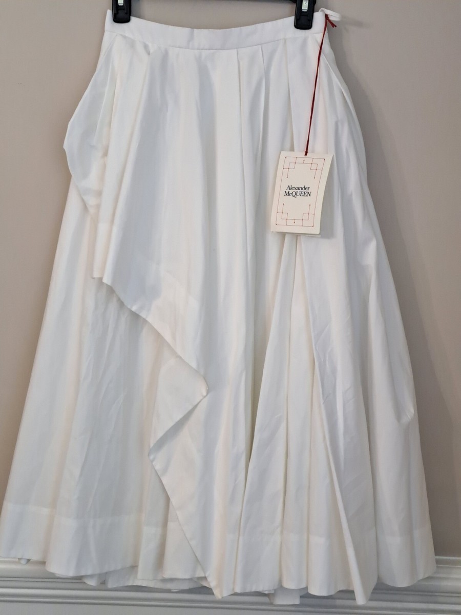 Alexander McQueen Women's Asymmetric Drape White Midi Skirt