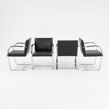 1970 Set of 4 Mies van der Rohe Knoll Brno Dining Chairs Stainless & New Leather