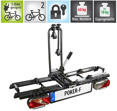 Eufab Poker - F Fahrradträger für 2 Fahrräder Heckträger Kupplungsträger e-bike