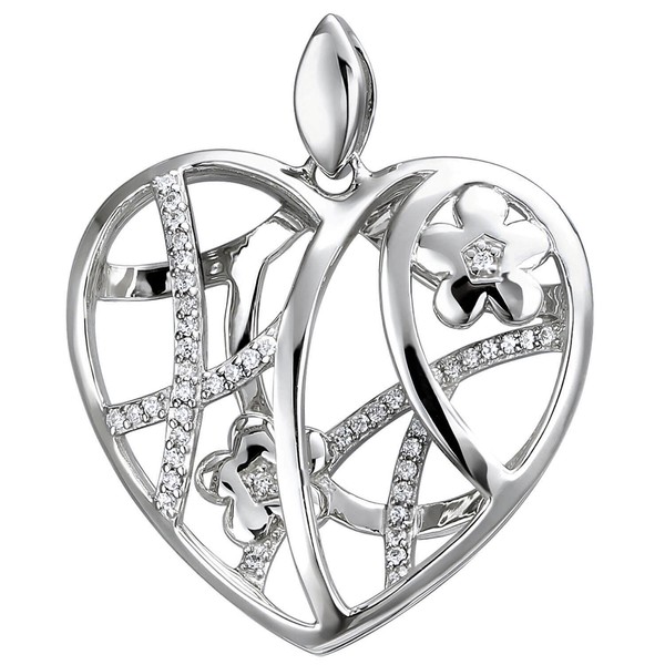 AnhäNger Herz Mit Blumen Aus 925 Silber 47 Zirkonia SilberanhäNger Halsschmuck-image
