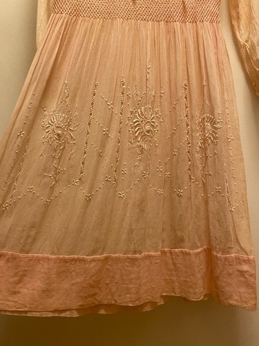 Antique 1920's PINK Crochet and Embroidered Eyelet Dress from France Size Small - Picture 9 of 21