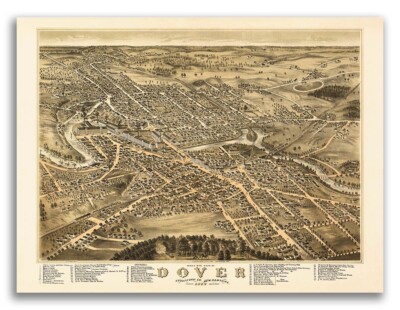 1877 Dover NH Vintage Old Panoramic City Map - 20x28