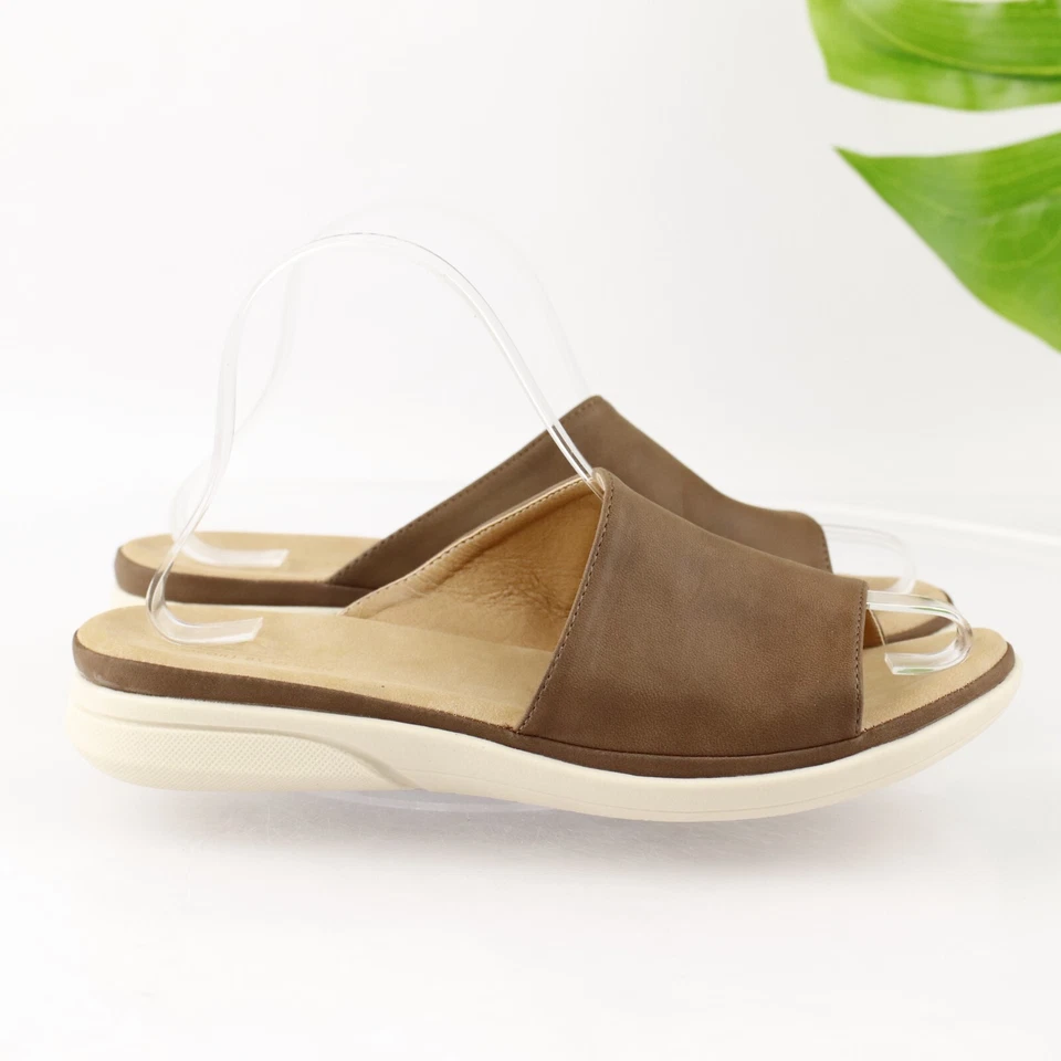 Taryn Rose Womens Tobie Sandal Size 10 Brown Leather Sporty Slide Flat Shoe - Image 3 of 4