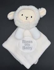 Bless This Baby Ivory Cream Lamb 12" x 12" Plush Lovey Security Blanket