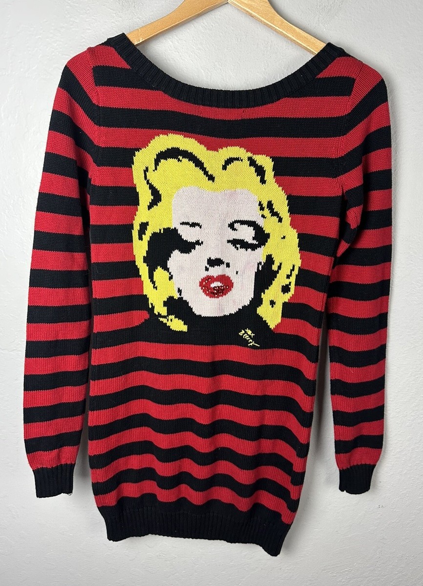 Betsey Johnson MARILYN MONROE Red Black Striped Sweater Tunic