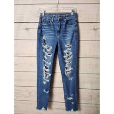 American Eagle Womens Mom Jeans Curvy High Rise Distressed Dark Wash Blue Size 2