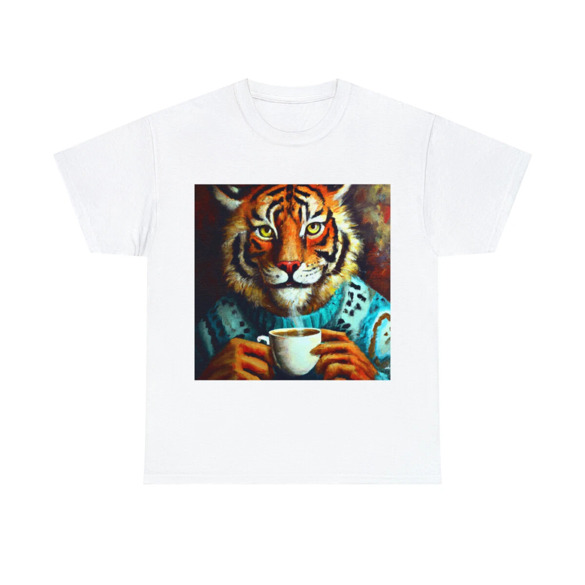 Cat Fine Art T Shirt Unisex Tiger Wearing Comfy Sweater Drinking Coffee Nature
Opens in a new window